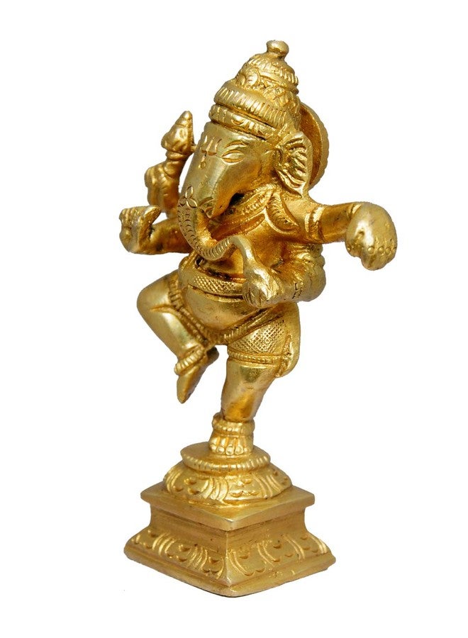 CRAFTHUT Brass Lord Ganesha Idol in Dancing Pose - Golden Ganpati/Vigneshwara Murti for Mandir, Home Decor & Auspicious Gifting (1.2 x 2.8 x 4.5 in) 300g - Image 3